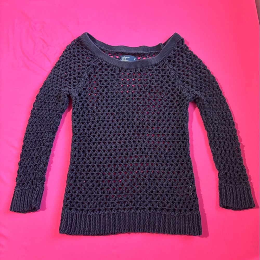 American Eagle Outfitters Navy Blue/Black Open-Knit Sweater